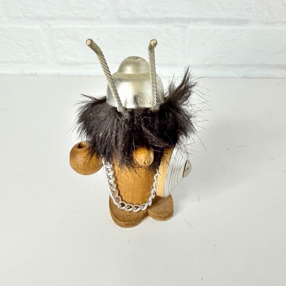 Vintage Mini Warrior Viking Figurine Wood And Fur Gonk 1960’s Troll 3"